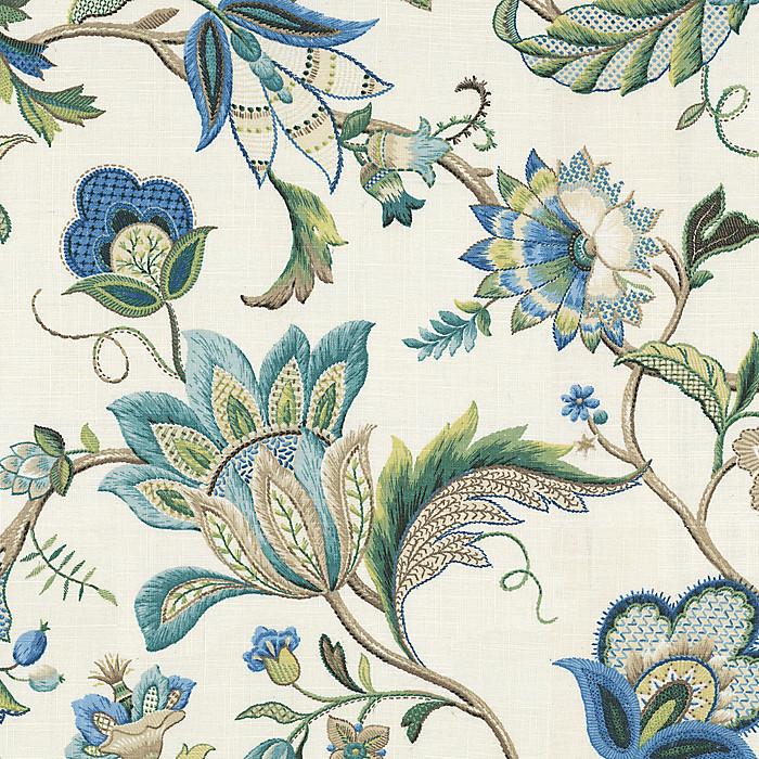 Cream with blue and green floral print fabric detail