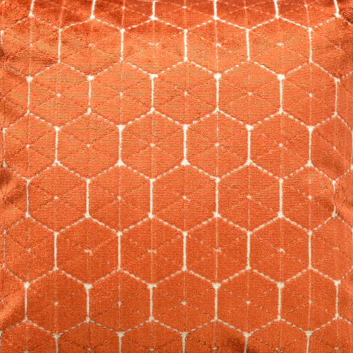 Vermilion velvet with geometric hexagon print fabric detail