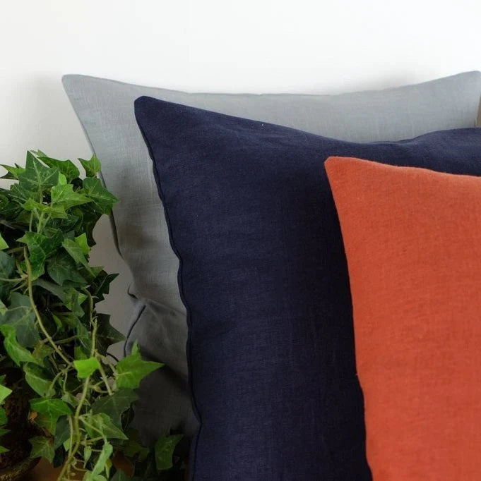 3 Linen Pillows in grey, navy, and red | The Pillow Collection