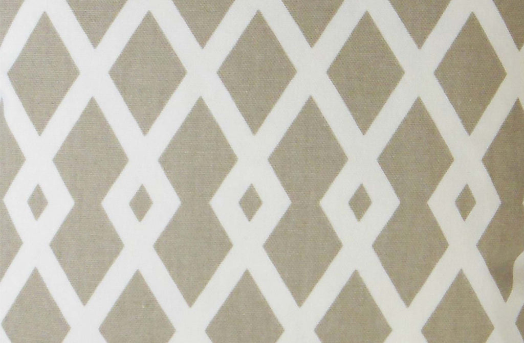 Tan fabric with a white diamond-shaped trellis print | The Pillow Collection
