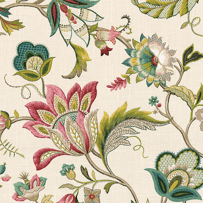 Cream with pink, blue, and green floral print fabric detail