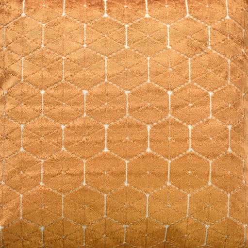 Orange velvet with geometric hexagon print fabric detail