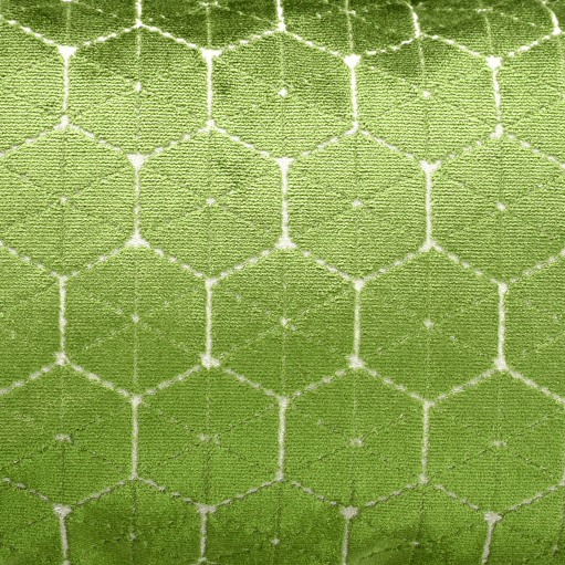 Yellow-green velvet with geometric hexagon print fabric detail