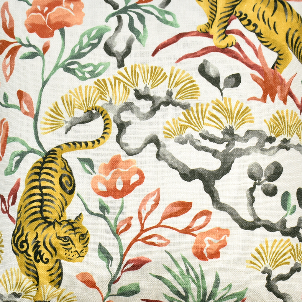 White tiger and botanical print fabric detail