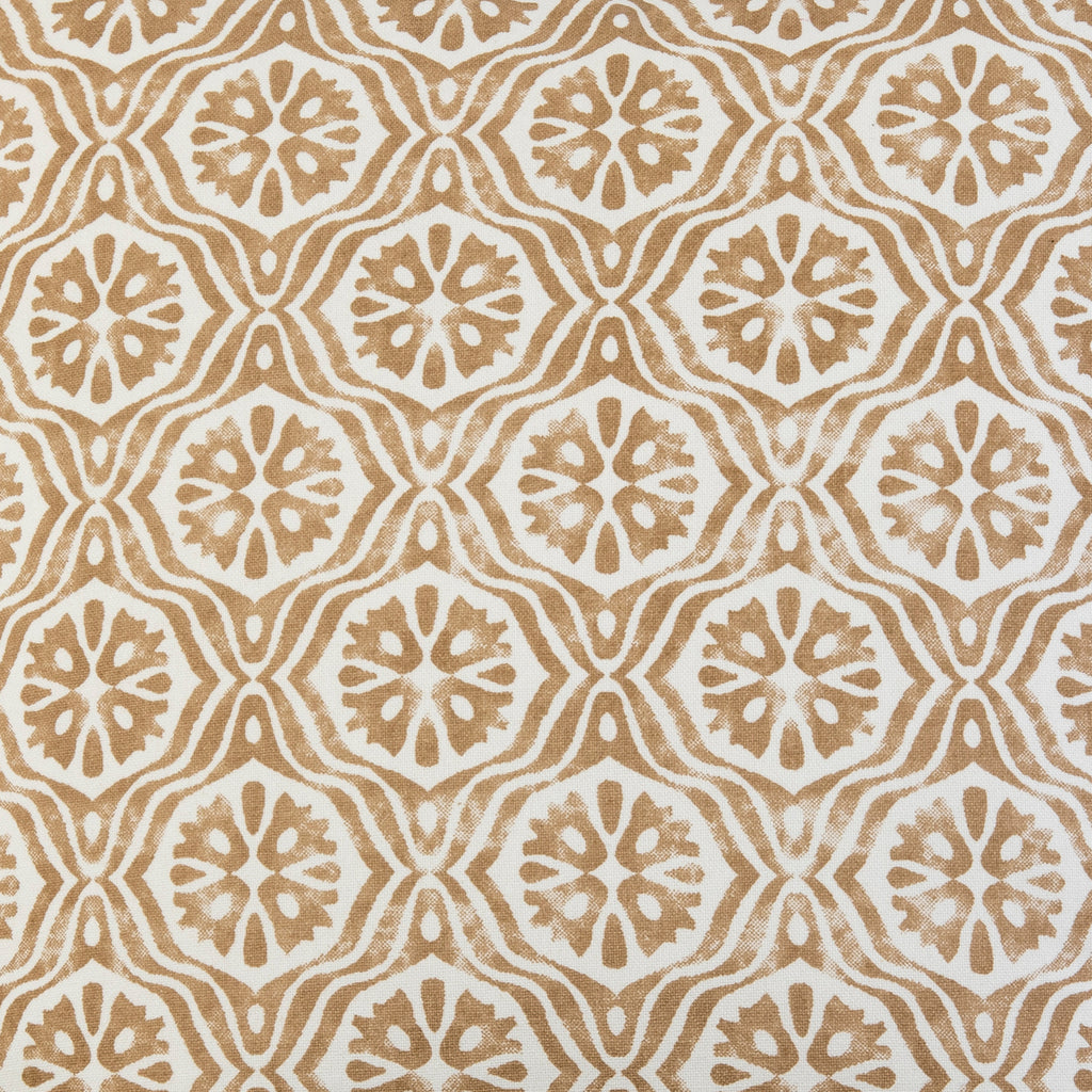 White with brown medallion print fabric detail