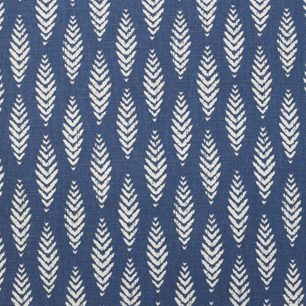 Rustic geometric print in blue with white fabric detail